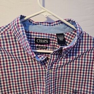Chaps Plaid Shirt Short Sleeve Button Down Purple Blue XXL Easy Care